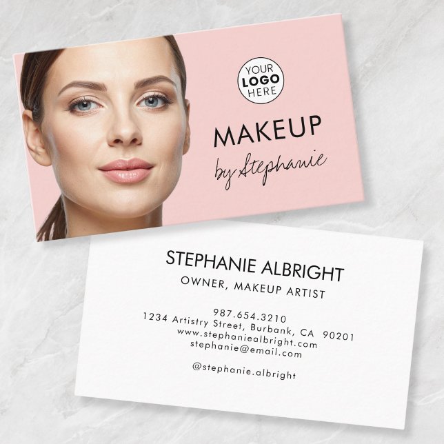 Tarjeta De Visita Blush Pink Black Script Photo Makeup Business Card (Subido por el creador)