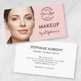Tarjeta De Visita Blush Pink Black Script Photo Makeup Business Card