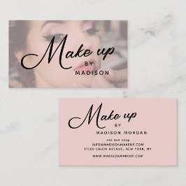 Tarjeta De Visita Blush Pink Black Script Photo Makeup Business Card