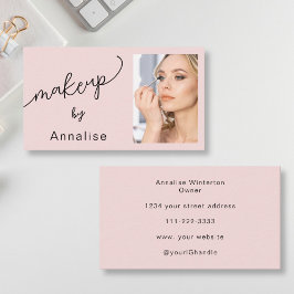 Tarjeta De Visita Blush Pink Black Script Photo Makeup Business Card