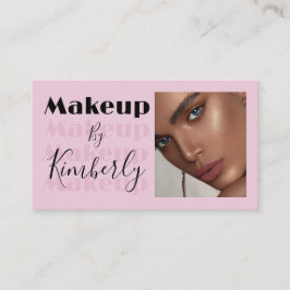 Tarjeta De Visita Blush Pink Black Script Photo Makeup Business Card