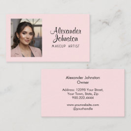 Tarjeta De Visita Blush Pink Black Script Photo Makeup Business Card
