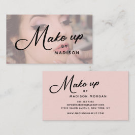 Tarjeta De Visita Blush Pink Black Script Photo Makeup Business Card
