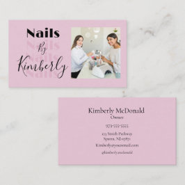 Tarjeta De Visita Blush Pink Black Script Photo Nails Business Card