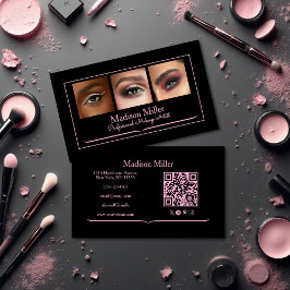 Tarjeta De Visita Blush Pink Black Social Icon QR Code Photo Makeup