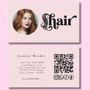 Tarjeta De Visita Blush Pink Código QR de Foto Estudio de Cabello