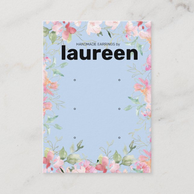 Tarjeta De Visita Blush Pink Floral Earring Display Holder Card (Anverso)