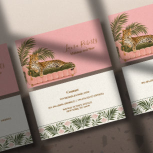 Tarjeta De Visita Blush Pink Leopardo Tropical Negocios