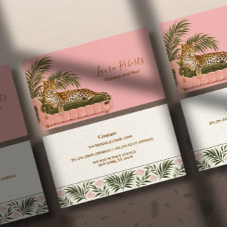 Tarjeta De Visita Blush Pink Leopardo Tropical Negocios