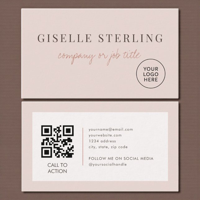 Tarjeta De Visita Blush Pink Minimalist Company Logo QR Code (Subido por el creador)