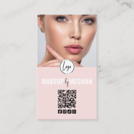Tarjeta De Visita Blush Pink Modern Logo QR Code Photo Makeup Busine