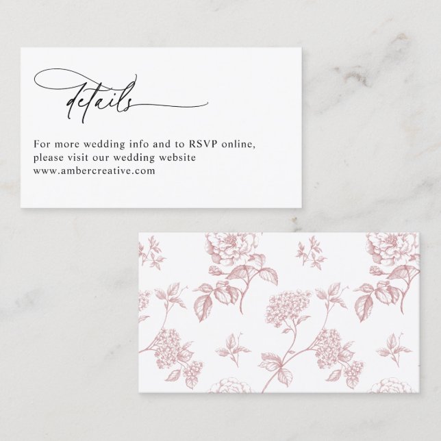 Tarjeta De Visita Blush Pink Modern Minimalist Wedding Details Card (Anverso / Reverso)