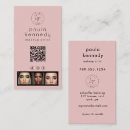 Tarjeta De Visita Blush Pink Modern Photo Logo QR Code