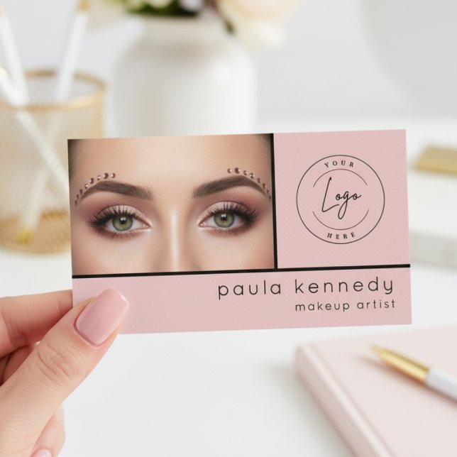 Tarjeta De Visita Blush Pink Modern Photo Makeup (Subido por el creador)