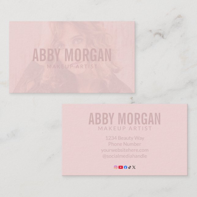 Tarjeta De Visita Blush Pink Modern Photo Makeup Business Card (Anverso / Reverso)