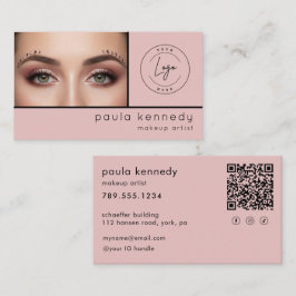 Tarjeta De Visita Blush Pink Modern Photo Makeup QR Code
