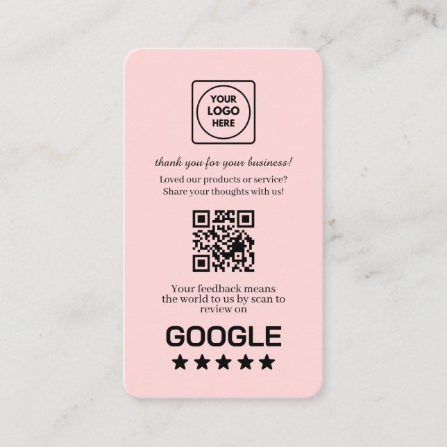 Tarjeta De Visita Blush Pink QR | Google Reviews Custom Feedback  (Anverso)