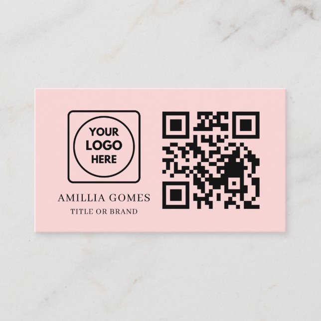 Tarjeta De Visita Blush Pink QR | Minimal Feminine Contact Design (Anverso)