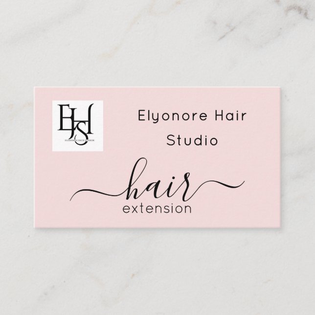 Tarjeta De Visita Blush Pink Script Logo QR Code Hair Extension (Anverso)