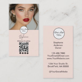 Tarjeta De Visita Blush Pink Script Logo QR Code Photo Business Card