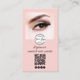 Tarjeta De Visita Blush Pink Script Logo QR Code Photo Lashes Studio