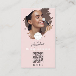 Tarjeta De Visita Blush Pink Script Logo QR Code Photo Makeup