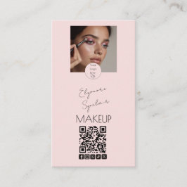 Tarjeta De Visita Blush Pink Script Logo QR Code Photo Makeup