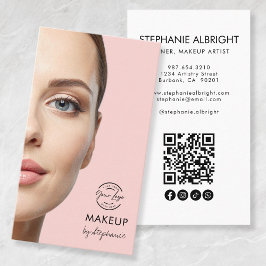 Tarjeta De Visita Blush Pink Script Logo QR Code Photo Makeup