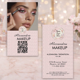 Tarjeta De Visita Blush Pink Script Logo QR Code Photo Makeup