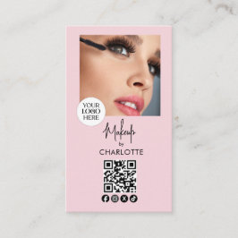 Tarjeta De Visita Blush Pink Script Logo QR Code Photo Makeup