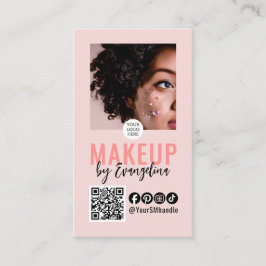Tarjeta De Visita Blush Pink Script Logo QR Code Photo Makeup
