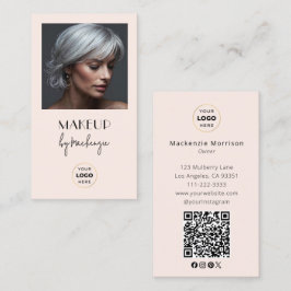 Tarjeta De Visita Blush Pink Script Logo QR Code Photo Makeup