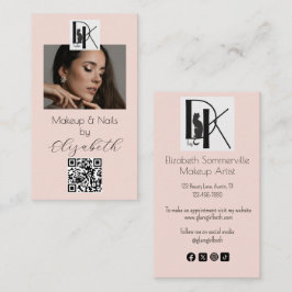 Tarjeta De Visita Blush Pink Script Logo QR Code Photo Makeup 
