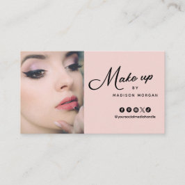 Tarjeta De Visita Blush Pink Script Photo Makeup Business Card