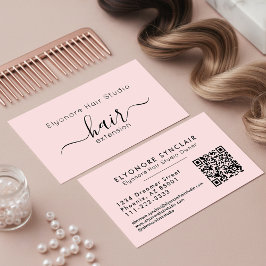 Tarjeta De Visita Blush Pink Script QR Code Hair Extension