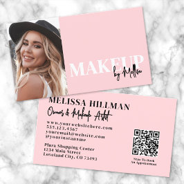 Tarjeta De Visita Blush Pink Script QR Code Photo Makeup