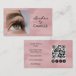 Tarjeta De Visita Blush Pink Script Social Icon QR Code Photo Lash