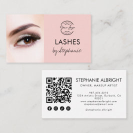 Tarjeta De Visita Blush Pink Script Social Icon QR Code Photo Lashes
