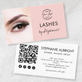Tarjeta De Visita Blush Pink Script Social Icon QR Code Photo Lashes