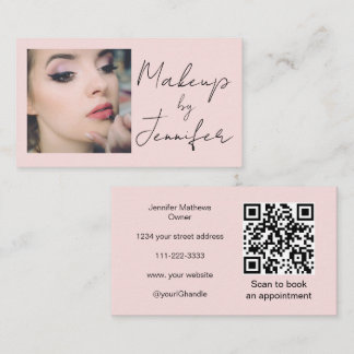 Tarjeta De Visita Blush Pink Script Social Icon QR Code Photo Makeup