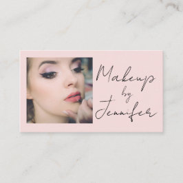 Tarjeta De Visita Blush Pink Script Social Icon QR Code Photo Makeup
