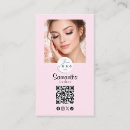 Tarjeta De Visita Blush Pink Script Social Icon QR Code Photo Makeup