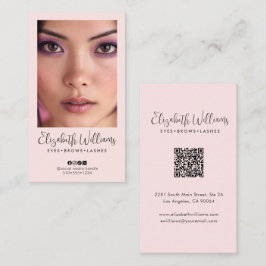 Tarjeta De Visita Blush Pink Script Social Icon QR Code Photo Makeup