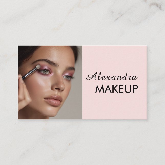 Tarjeta De Visita Blush Pink Script Social Icon QR Code Photo Makeup (Anverso)