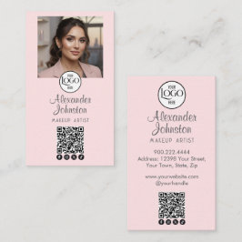Tarjeta De Visita Blush Pink Script Social Icon QR Code Photo Makeup