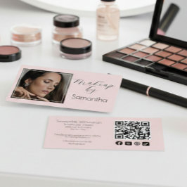 Tarjeta De Visita Blush Pink Script Social Icon QR Code Photo Makeup