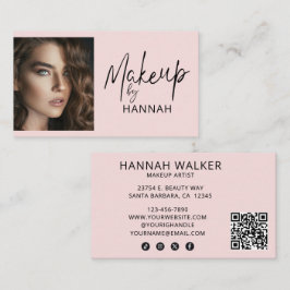 Tarjeta De Visita Blush Pink Script Social Icon QR Code Photo Makeup