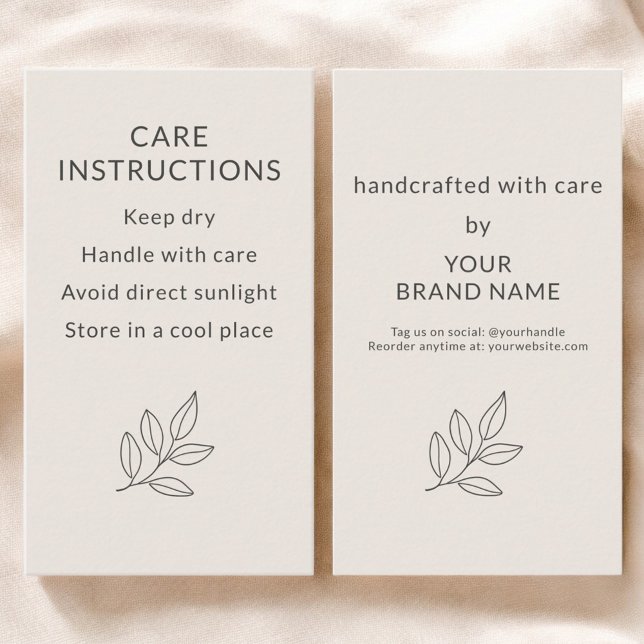 Tarjeta De Visita Blush Pink Small Business Care Instructions (Subido por el creador)