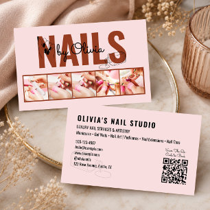 Tarjeta De Visita Blush Rosa 5 Foto Qr-Code Arte de Línea Salón de U