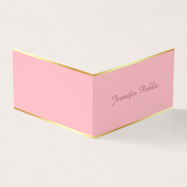 Tarjeta De Visita Blush Rosa Chic Mano Script Simple Plantilla (Exterior)